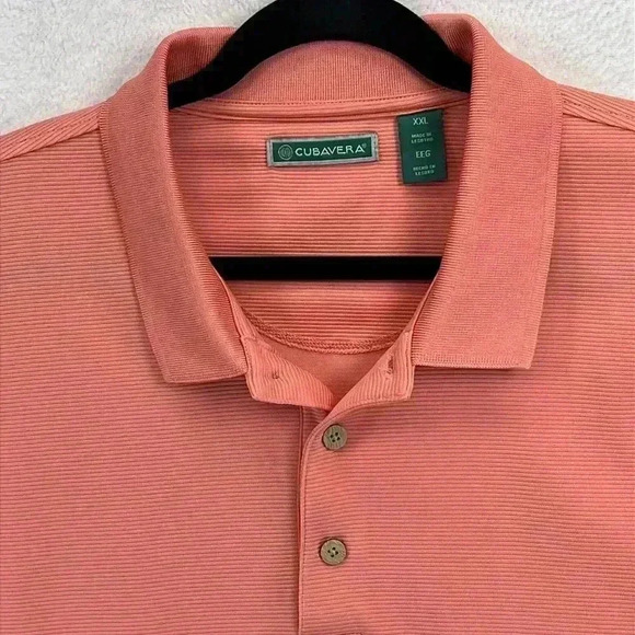Cubavera Men’s Polo Shirt XXL Peach 100% Polyester Textured Knit Casual Like New - Picture 2 of 8